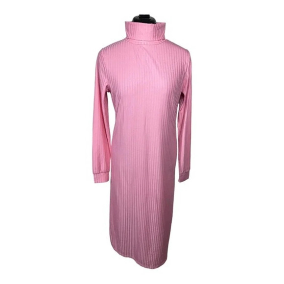 NSR LONG SLEEVE SHINNY  RIBBED TURTLENECK DRESS IN DUSTY PINK NWOT - Picture 4 of 8